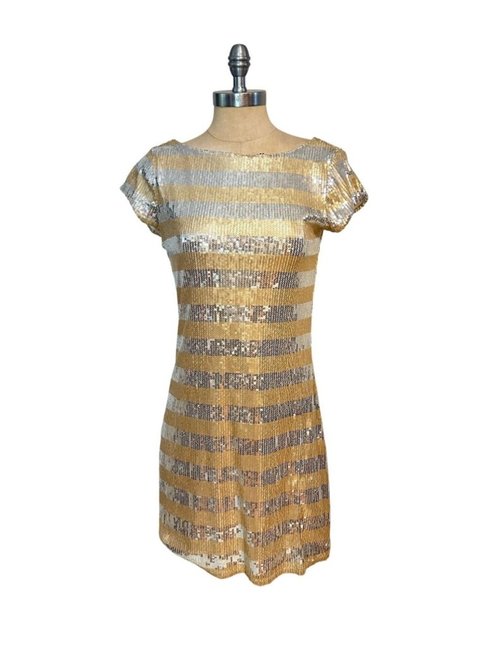 White House Black Market Sequin Striped Short Sleeve Dress Small